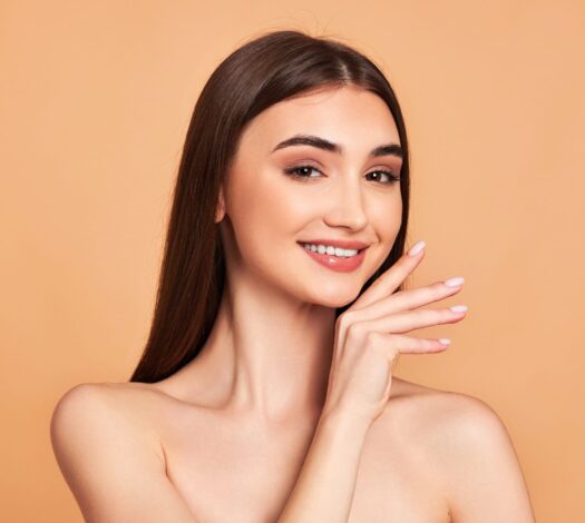 portrait of pretty woman with perfect healthy clean skin